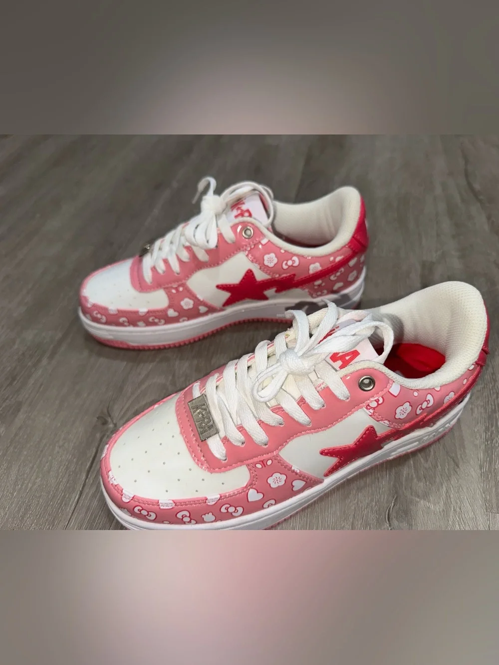New Bape Sta KRA custom Hello Kitty Kids /adults Pink & White Print Sneakers